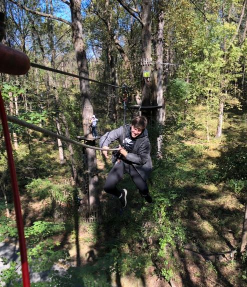 Students experience the physics of ziplining at the  GO APE Zipline.