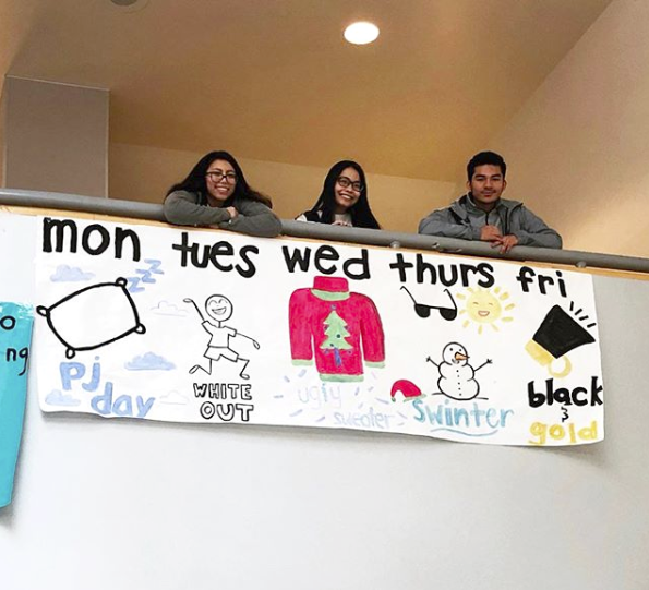 Posters on the stairwells detail school spirit for each day.