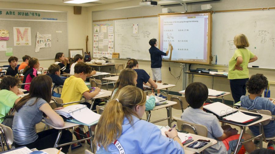 A student participates in a required math course.