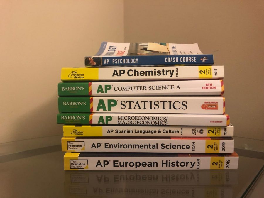 AP+prep+books+stack+up+as+students+increasingly+take+more+every+year.