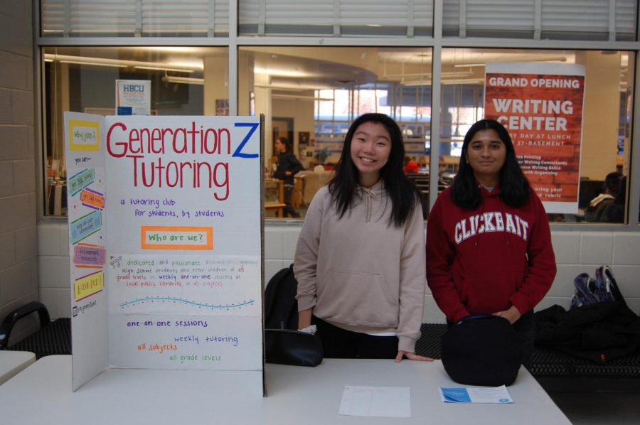 Sabrina+Mei+and+Mirula+Prasad+promote+Generation+Z+tutoring+on+Main+Street.