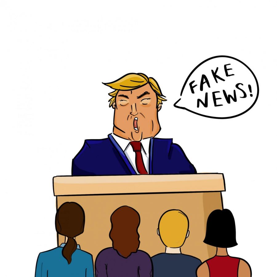 Trump+stands+like+he+is+on+trial%2C+shouting+Fake+news%21