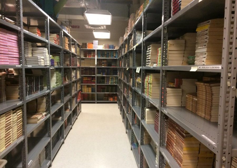 The book room, tucked away in room 259, houses copies of the books in the English curriculum. One section is dedicated solely to Shakespeare.