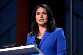 U.S. Congresswoman Tulsi Gabbard speaking with attendees at the June 2019 California Democratic Party State Convention at the George R. Moscone Convention Center in San Francisco, California.