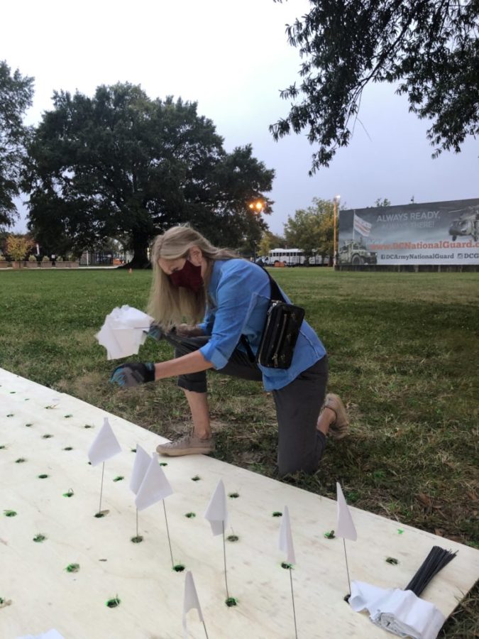 Artist Suzanne Brennan Firstenberg installs an artistic tribute to lives lost during the pandemic.