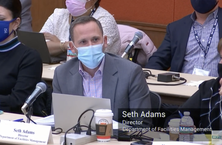 Department of Facilities Management Seth Adams delivers a statement about new county facility policies.