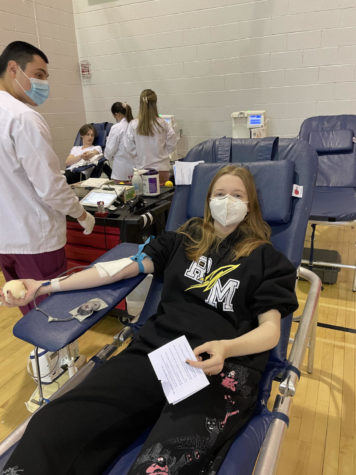 Students donated blood on March 29 through the blood drive, an annual event run by the RM-SGA. Senior Kira Miller waits as she fills an entire pint of blood, which could save three lives. It was a great experience with kind people and a simple process. If youre eligible, I highly recommend donating, Miller said. 