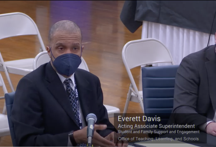 Acting+Associate+Superintendent+of+Student+and+Family+Support+and+Engagement+Everett+Davis+speaks+at+a+Board+of+Education+work+session+in+regards+to+proposed+amendments++surrounding+student+well-being.