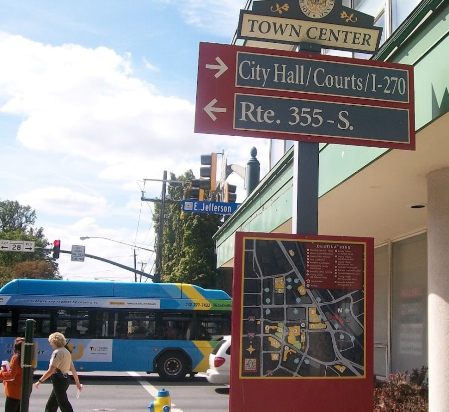A street sign at Rockville Town Center. 