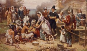 First Thanksgiving 1621 by J.L.G. Ferris, 1912