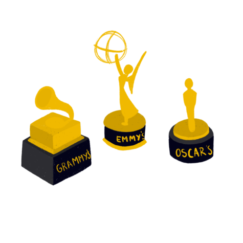 The Grammys, Emmys, and Oscars are considered the most prestigious awards for music, television, and film, respectively.
