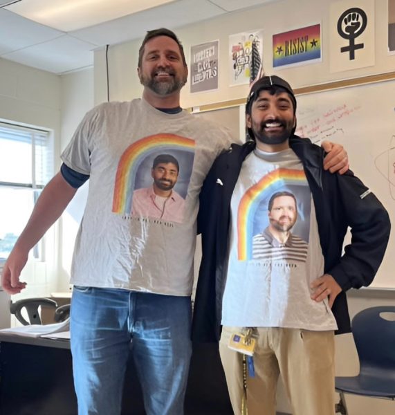 This year, Mr. Hinsvark (left) and Mr. Gandhi (right) gifted each other t-shirts with each others portraits.