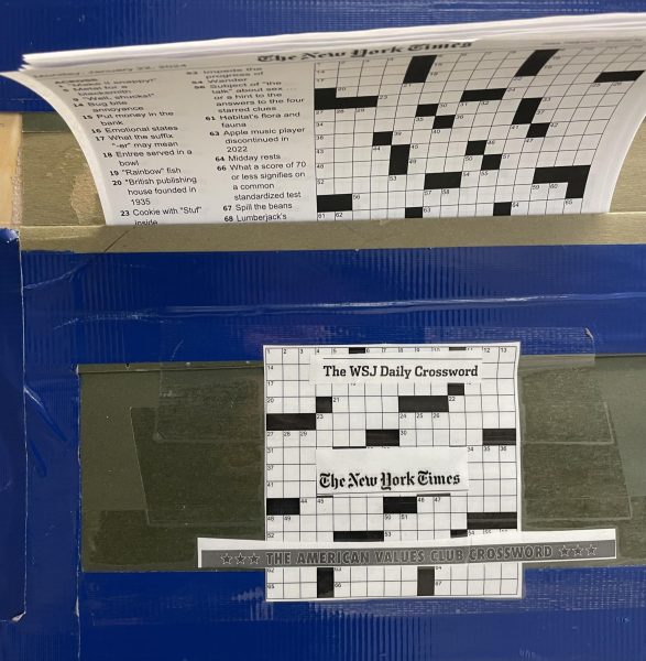 Every day, Mr. Koenig prints out copies of the New York Times daily crossword and hangs them on his classroom door for students to take and complete.