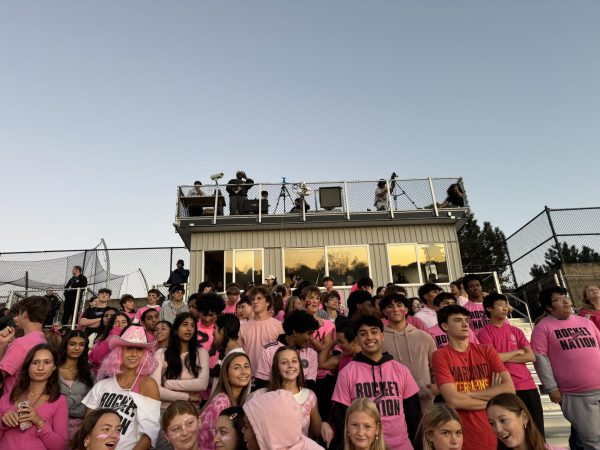  The RM Student Section shows their support for breast cancer awareness by wearing pink to the football game on Thursday Oct. 10. 