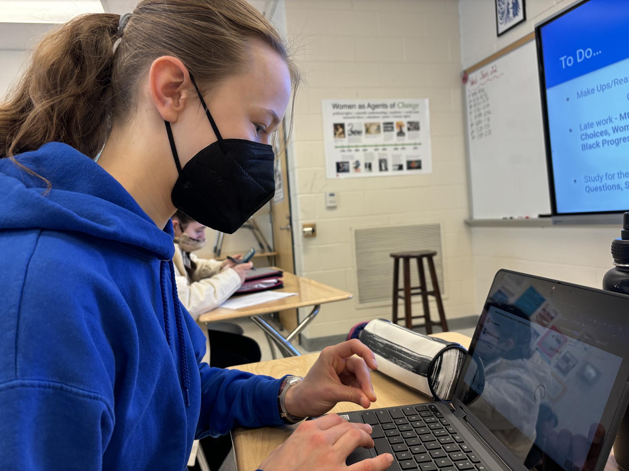 With the semester coming to a close, sophomore Adelaide Keller studies for exams. This time is vital as grades are being finalized and semester tests are going on. "Rocket Refresh allows me to prioritize my time and study for upcoming quizzes and tests throughout the day," Keller said.