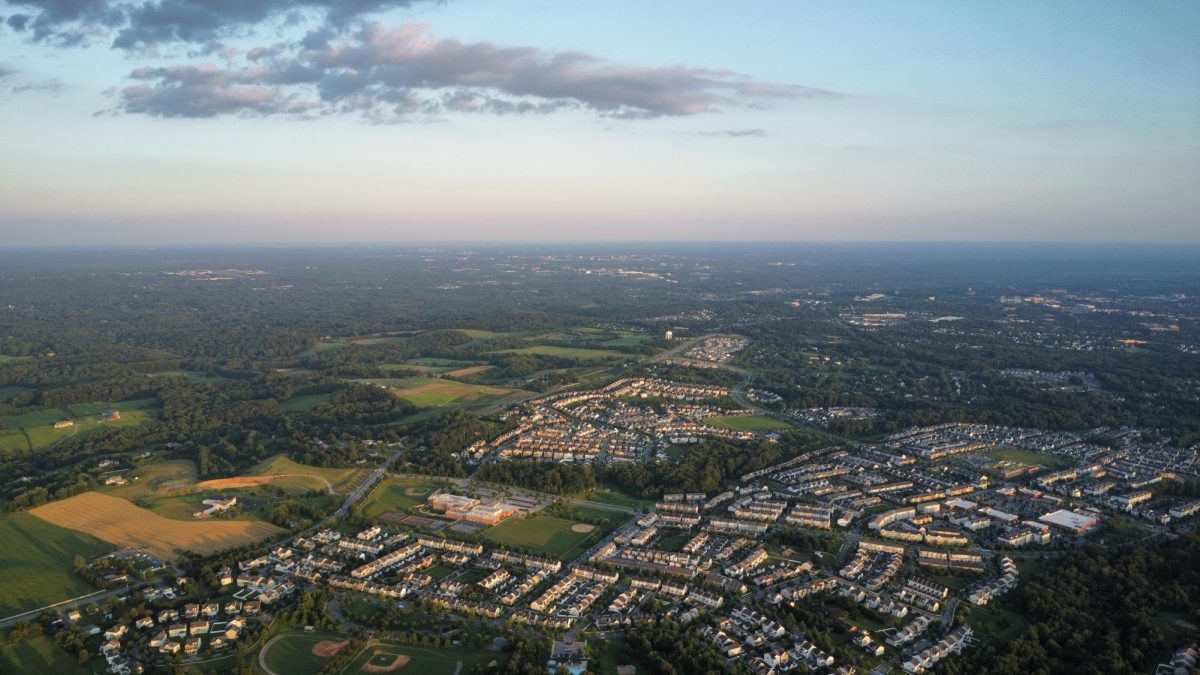 Clarksburg, MD, has seen growth in recent years, with cookie-cutter suburban communities replacing former farmland. Aerial photography from a drone camera allows us to see the scale and uniformity of these new developments. 