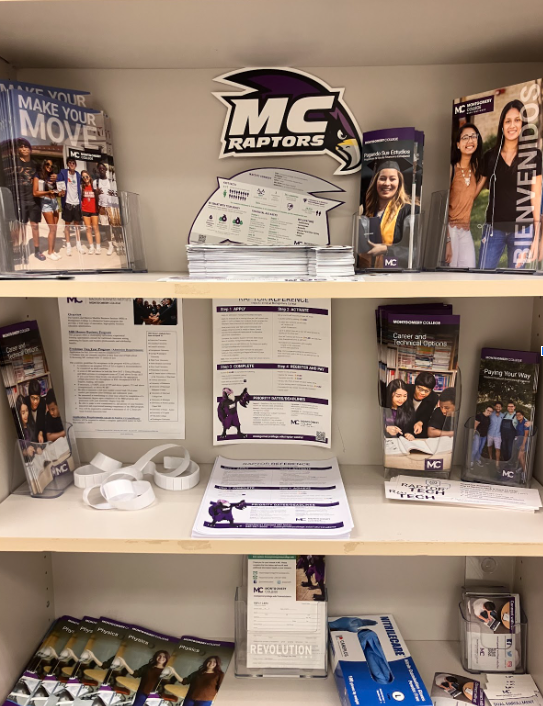 RM advertises the options provided by Montgomery College in the College and Career Center.