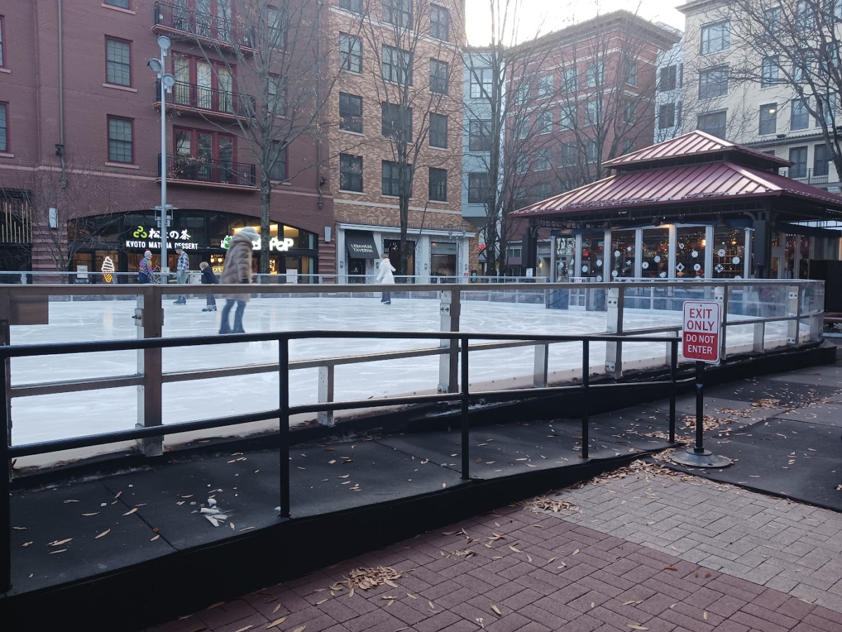 Students ice skate at the RTC outdoor ice skating rink during the winter.