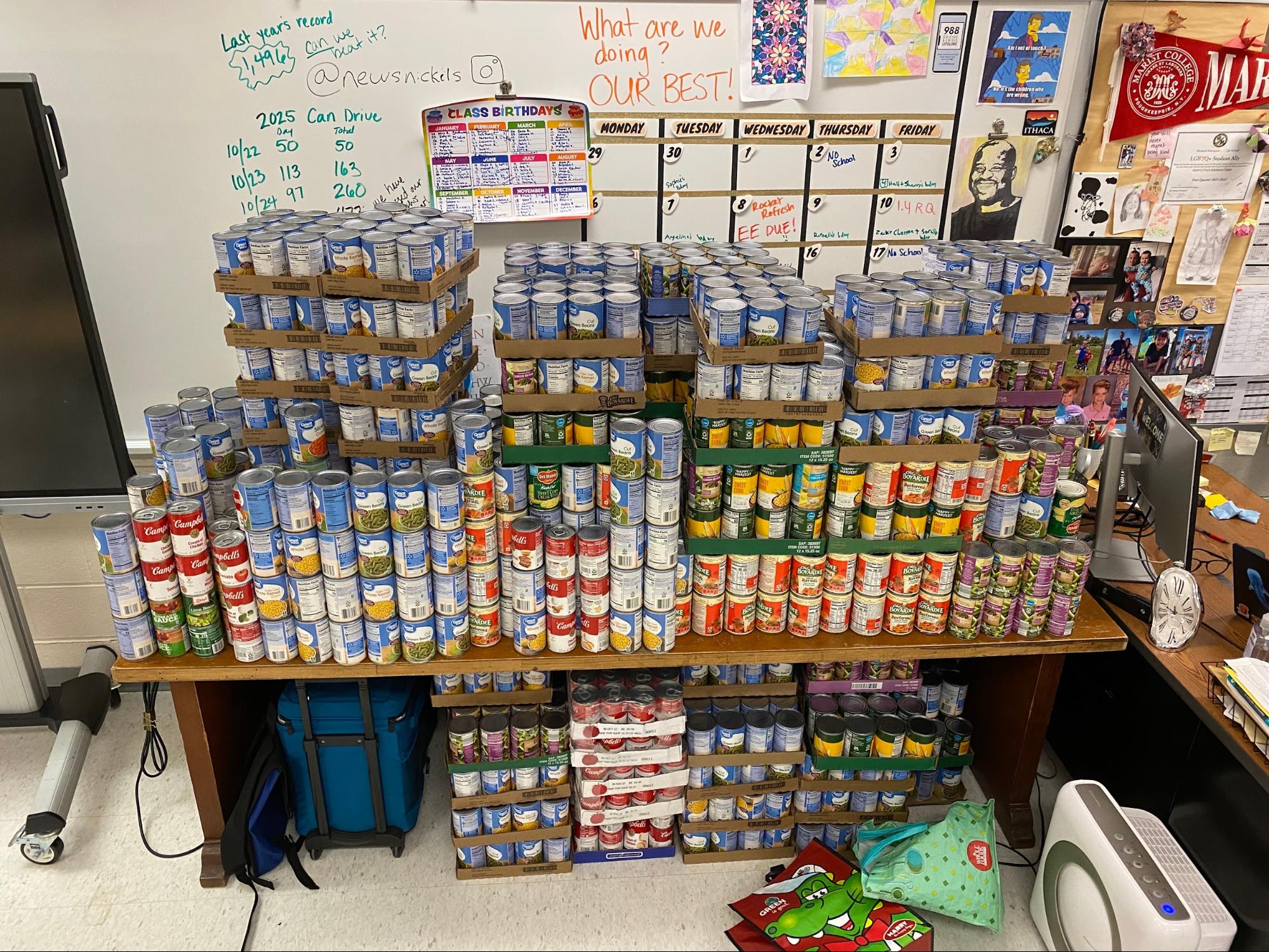 Ms. Fry’s final collection of donated cans.