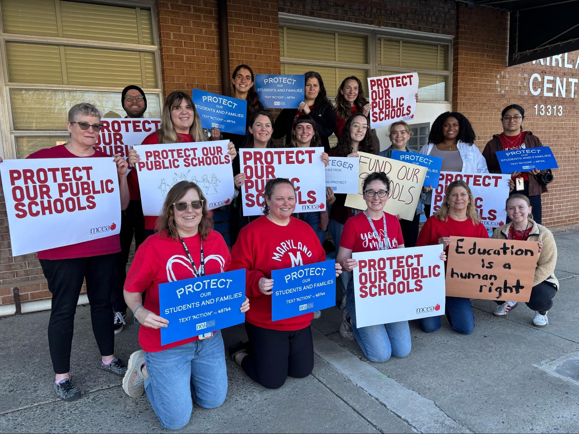 Union members advocate to "Protect Our Public Schools" at the Fairland center at Silver Spring. (Photo courtesy of David Stein)